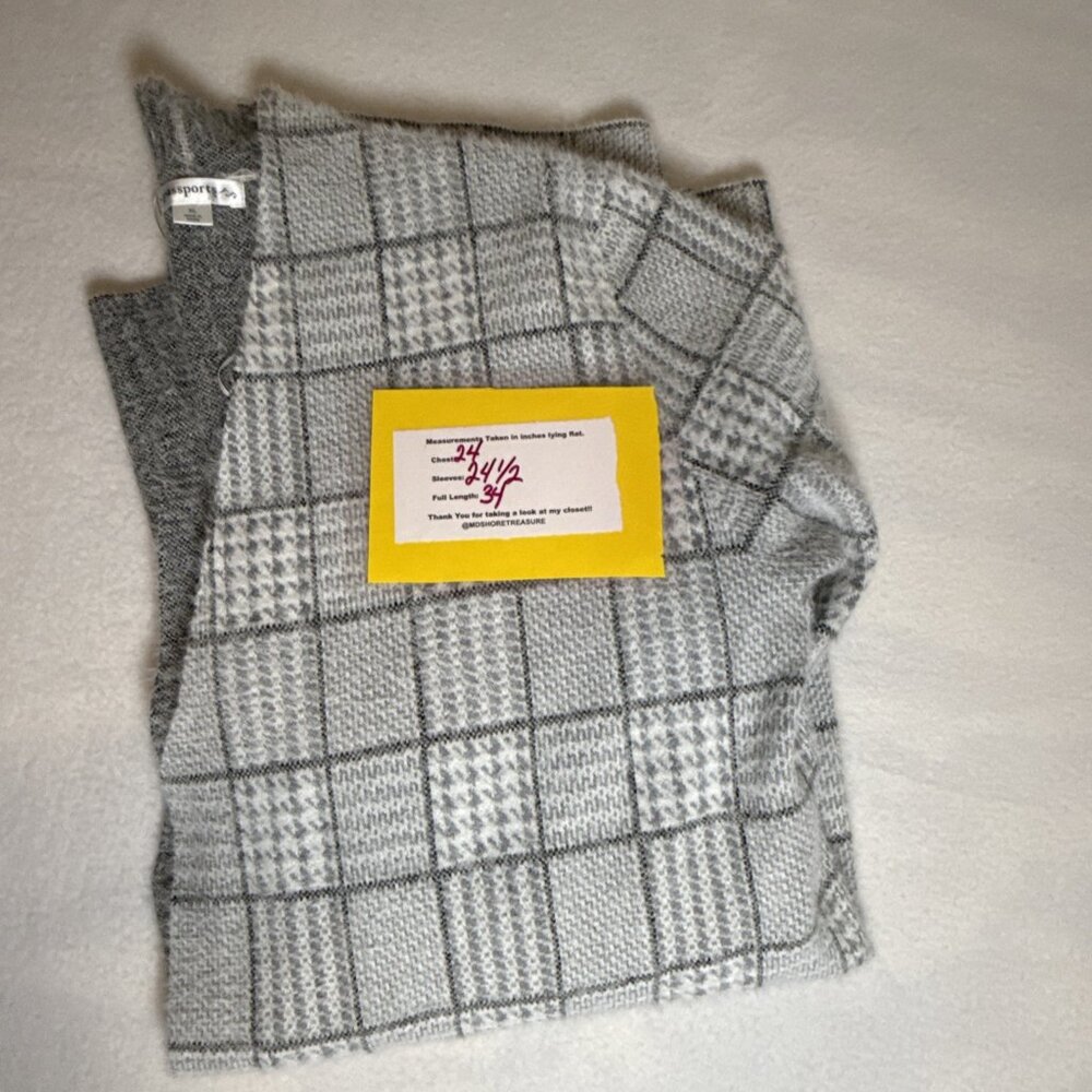 Passports Women's White‎ & Gray Open Front Cardigan Sweater Size XL Cozy Soft - Picture 7 of 7